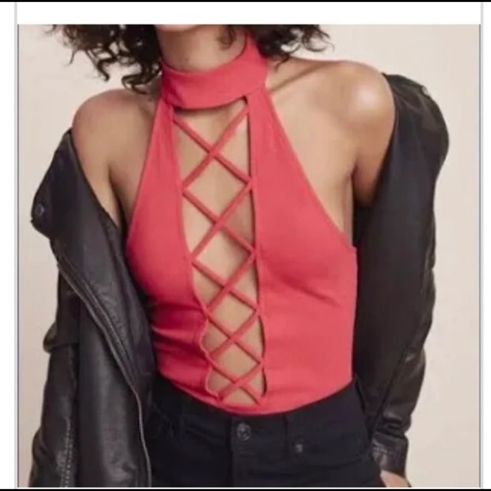 Red crisscross detail bodysuit express